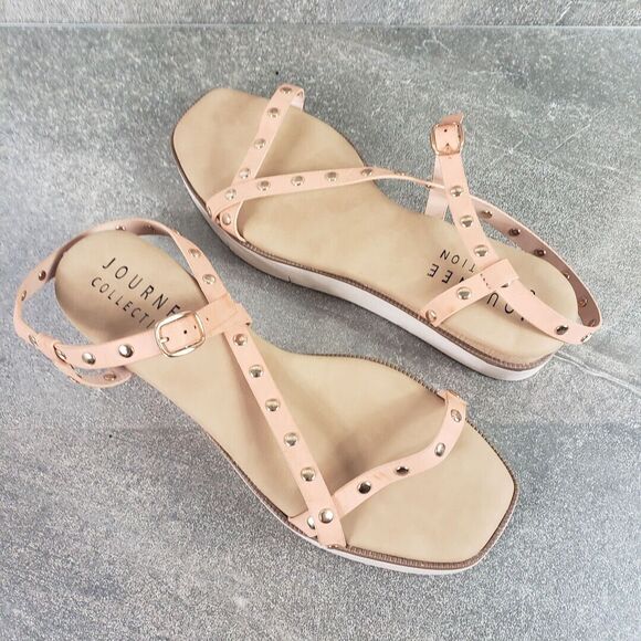 Journee Collection Platform Sandals sz 11 Pink Leather Wedge Cushioned Shoes - Picture 2 of 12